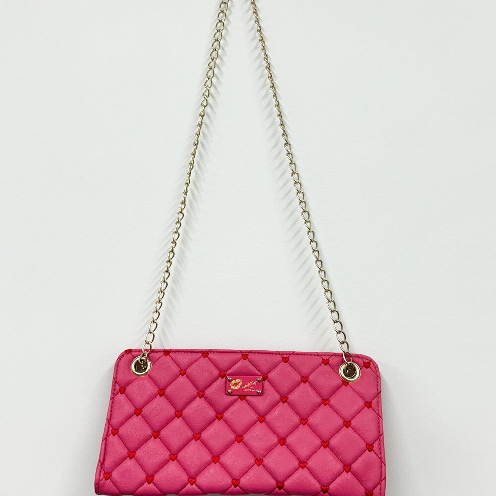 Betsy Johnson Purse, Pink Quilted Luv Betsy Chain Shoulder Purse, Besty Johnson - Picture 3 of 9